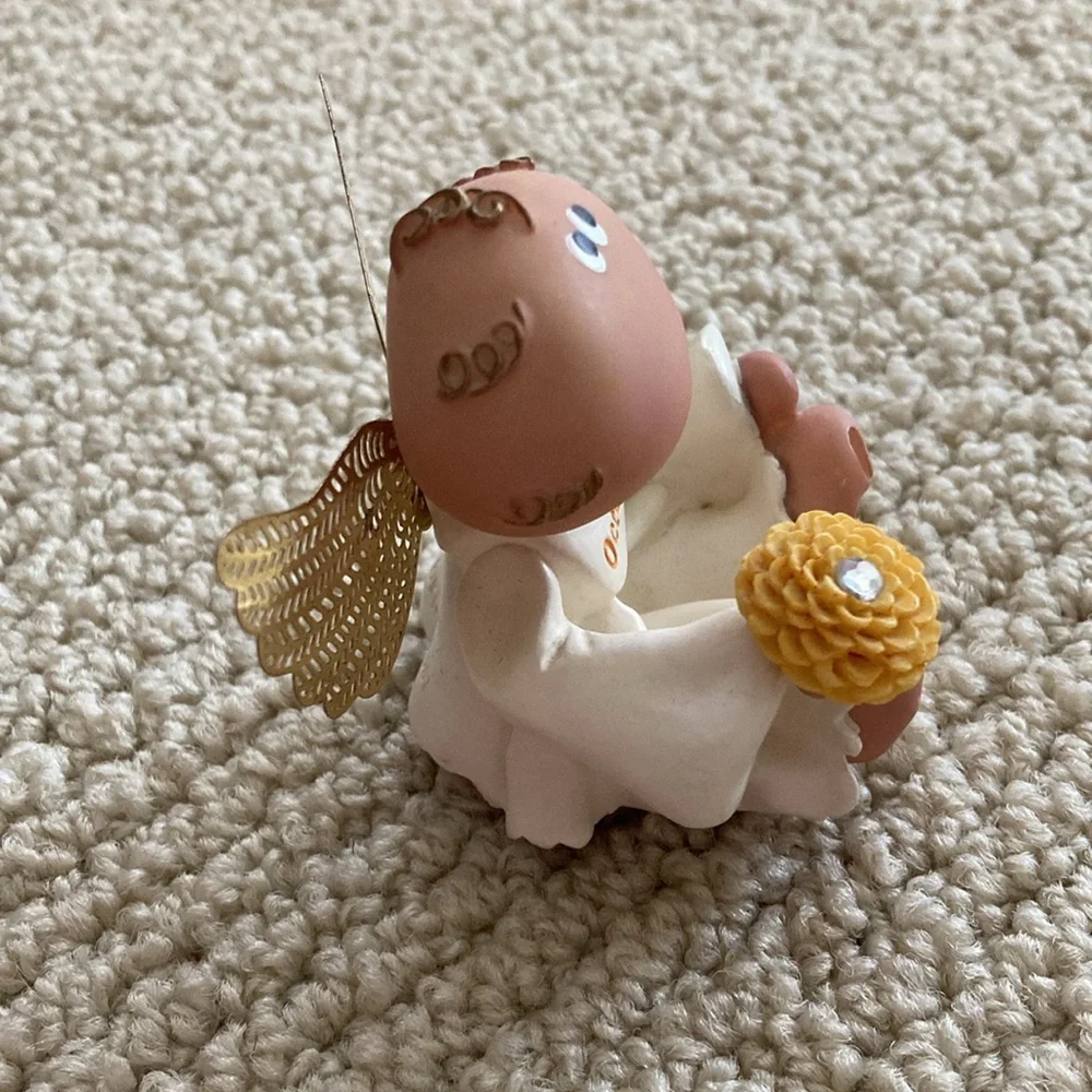 October Angel Figurine with Gold Wings Collectible Month Libra Cream Yellow